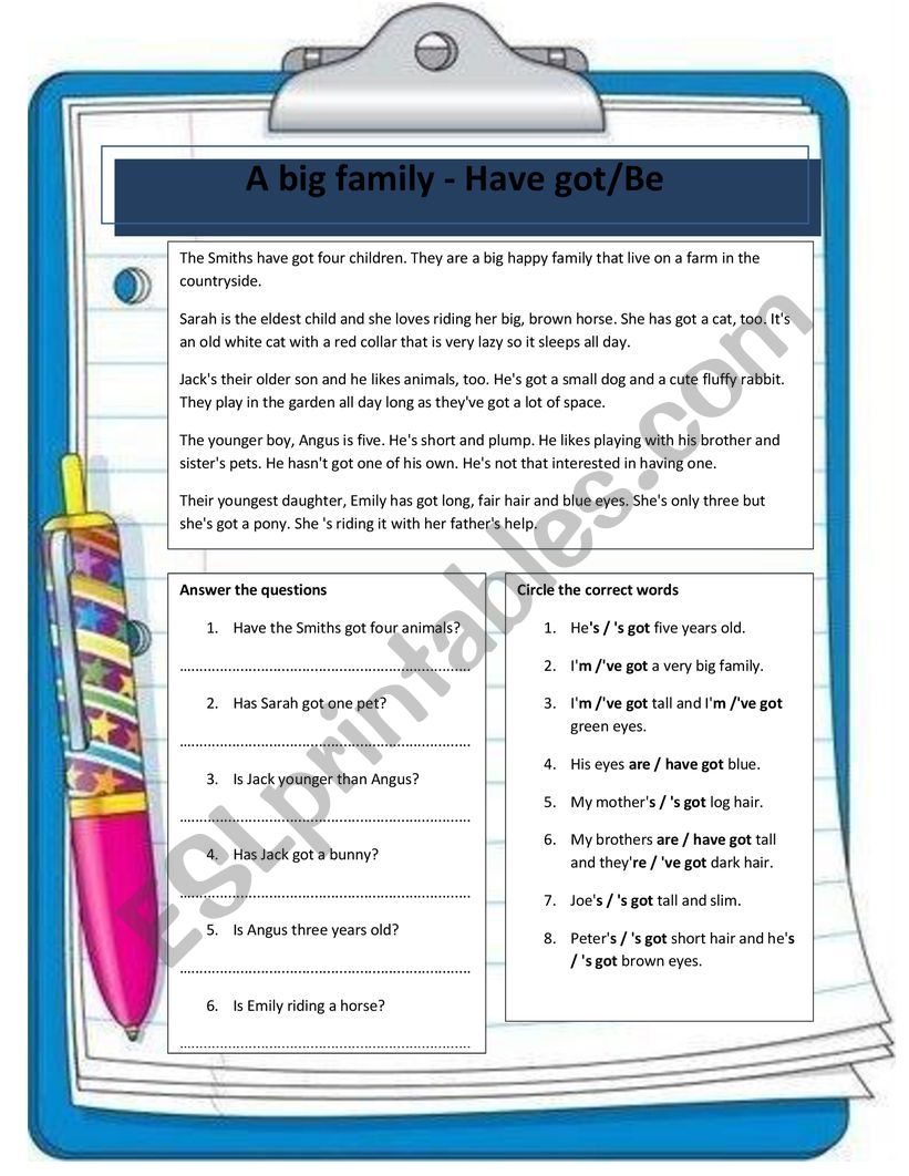 A big family Have/Be worksheet