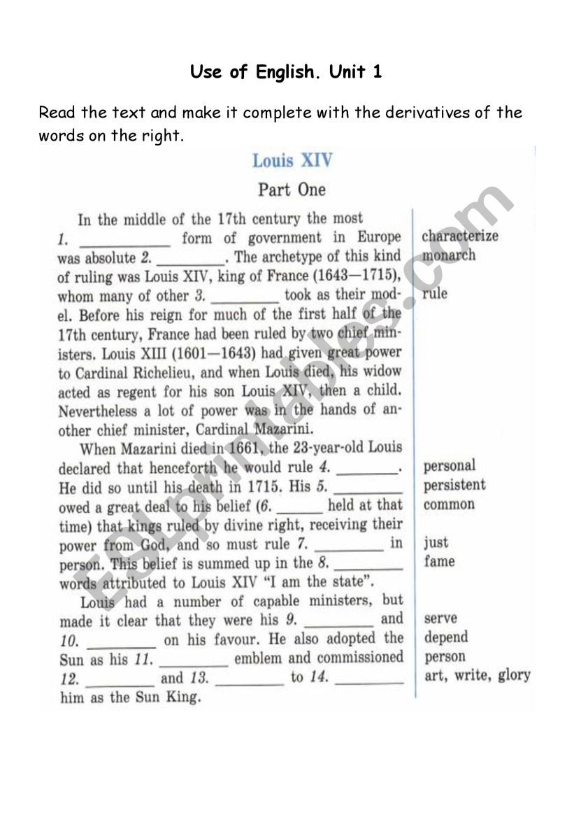 Use of English worksheet