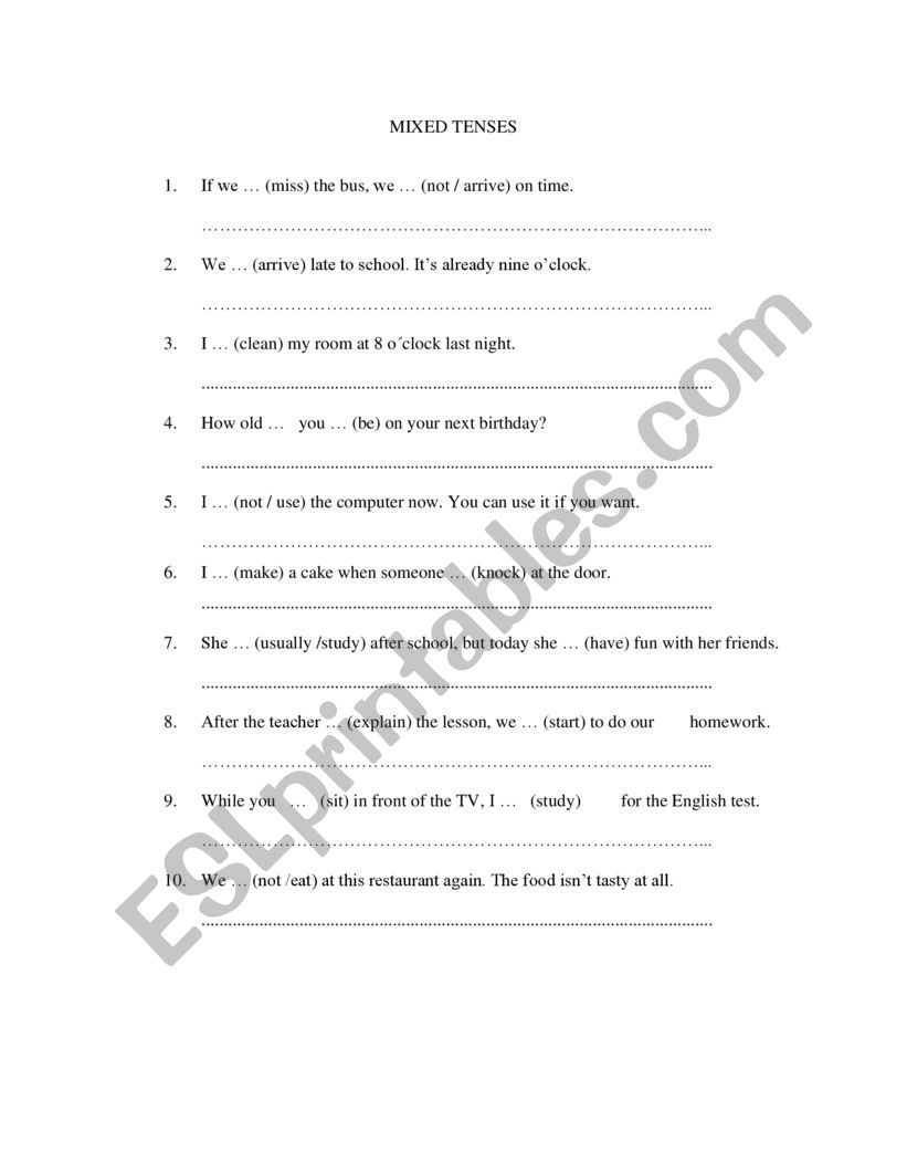 MIXED TENSES worksheet