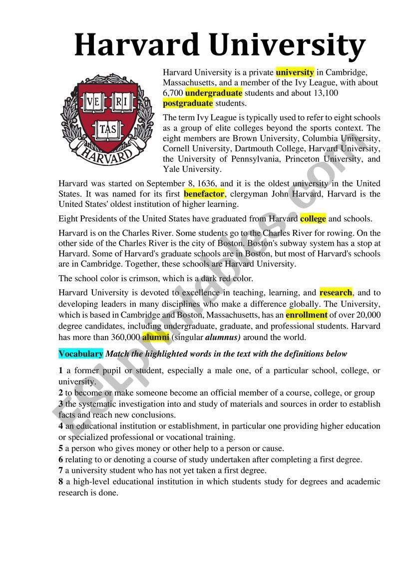 Harvard University-reading comprehension