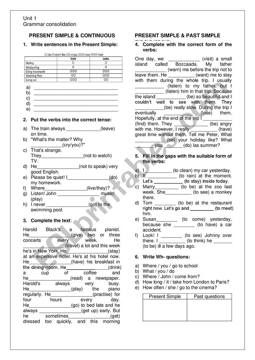 grammar consolidtion worksheet