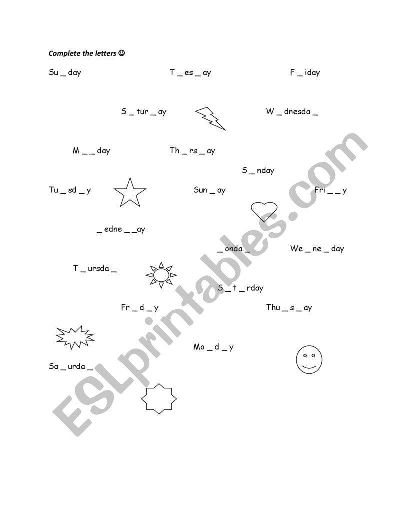 Days of the Week worksheet