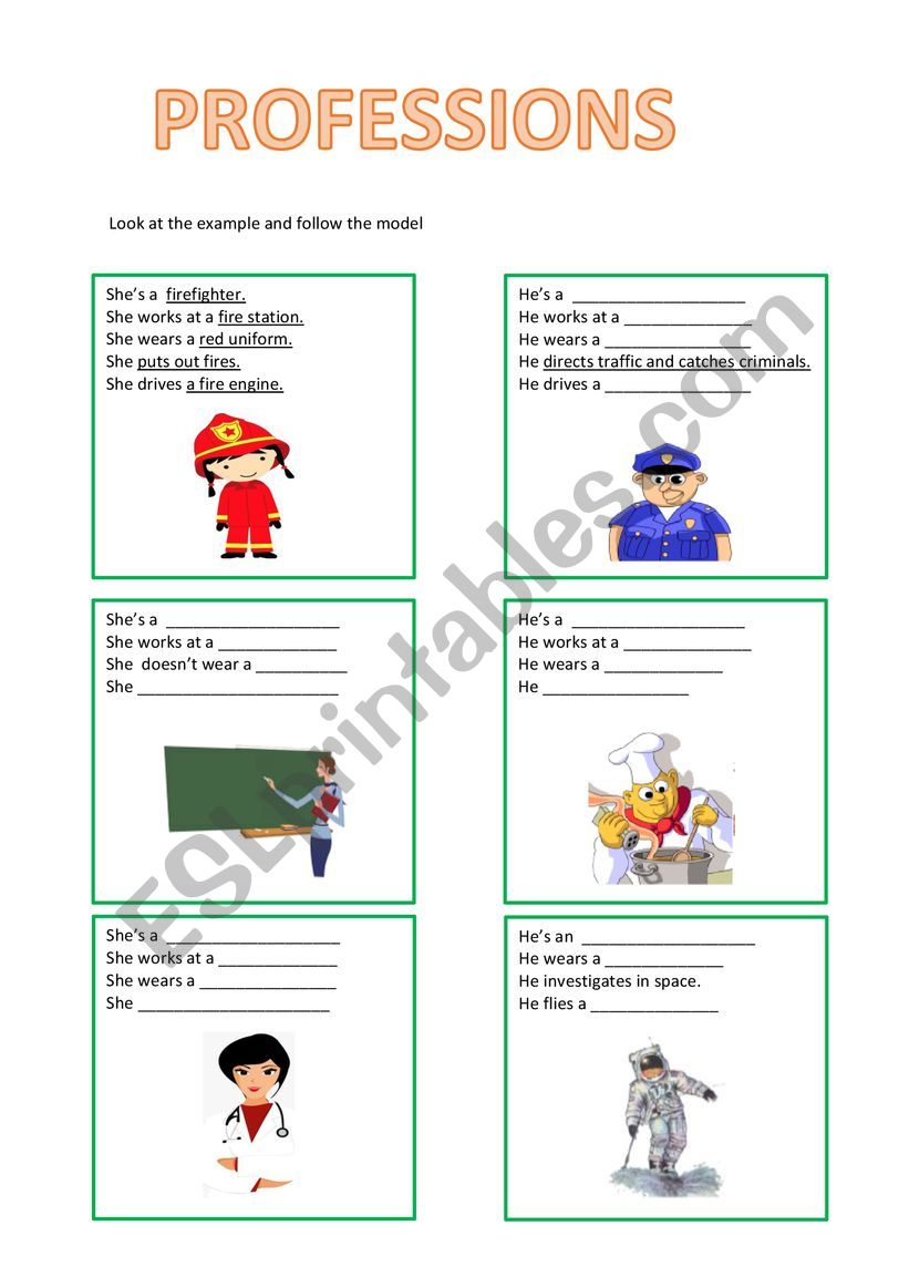 Jobs description. worksheet