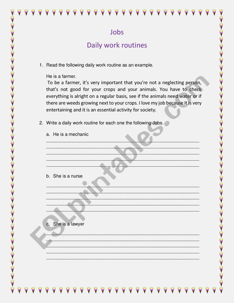 DAILY WORK  ROUTINES worksheet