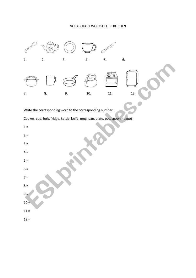 Kitchen Vocabulary Worksheet worksheet