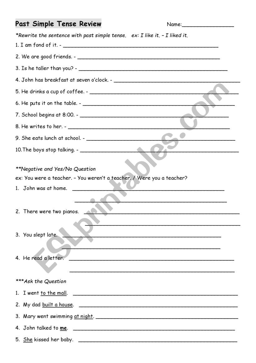 Past Simple Tense Review worksheet