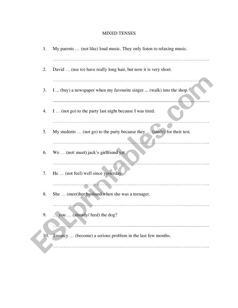 MIXED TENSES worksheet