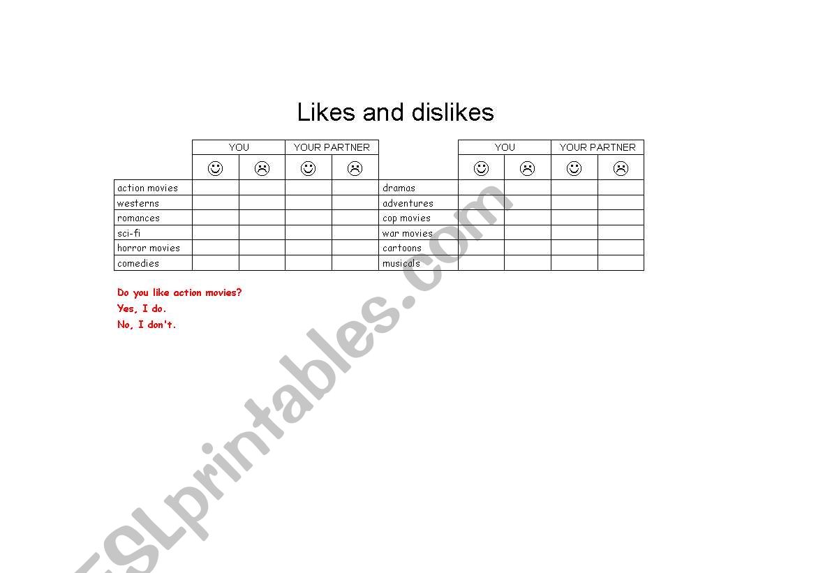Kinds of movies worksheet