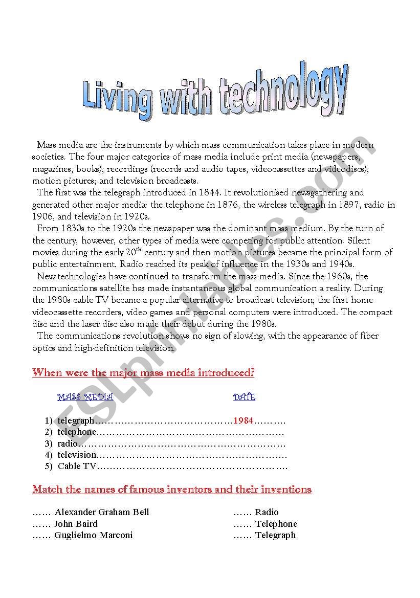 Living with technology worksheet