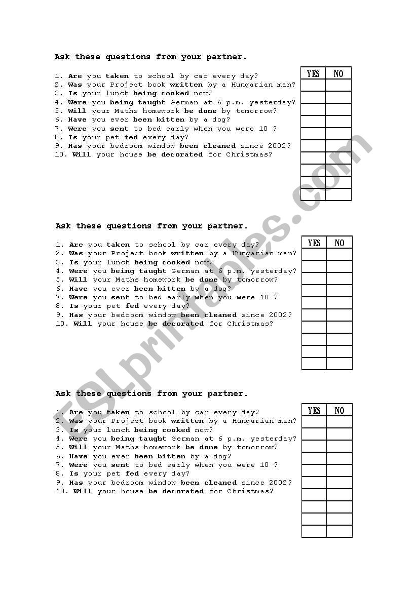 Passive quiz (pair work) worksheet