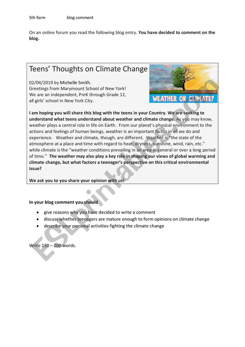 blog comment_Teens Thoughts on Climate Change