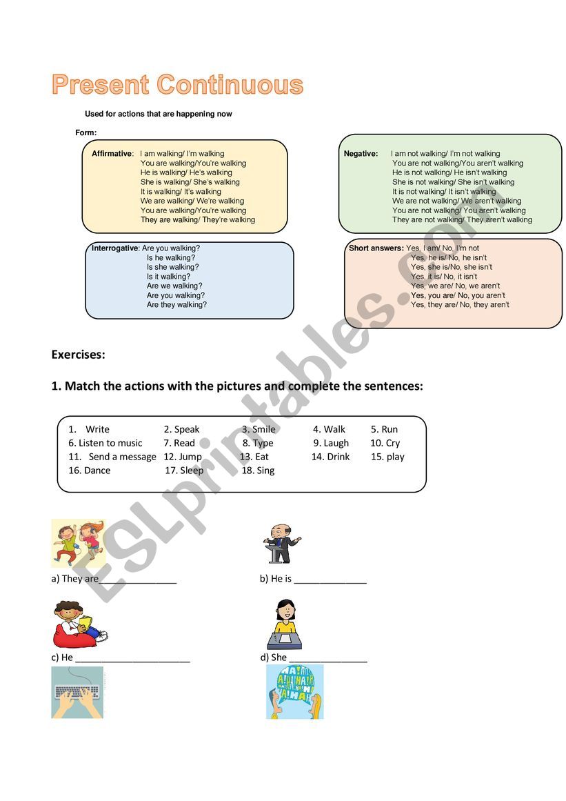 Present continuous elementary worksheet
