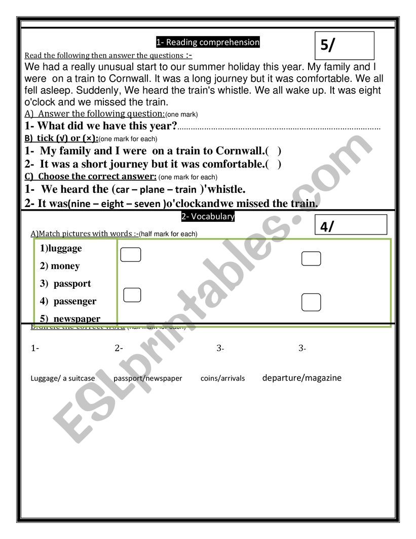 A test based on family and friends  course book 4