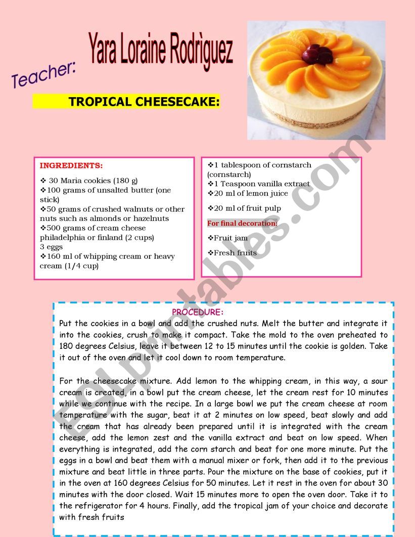 TROPICAL CHEESECAKE  worksheet