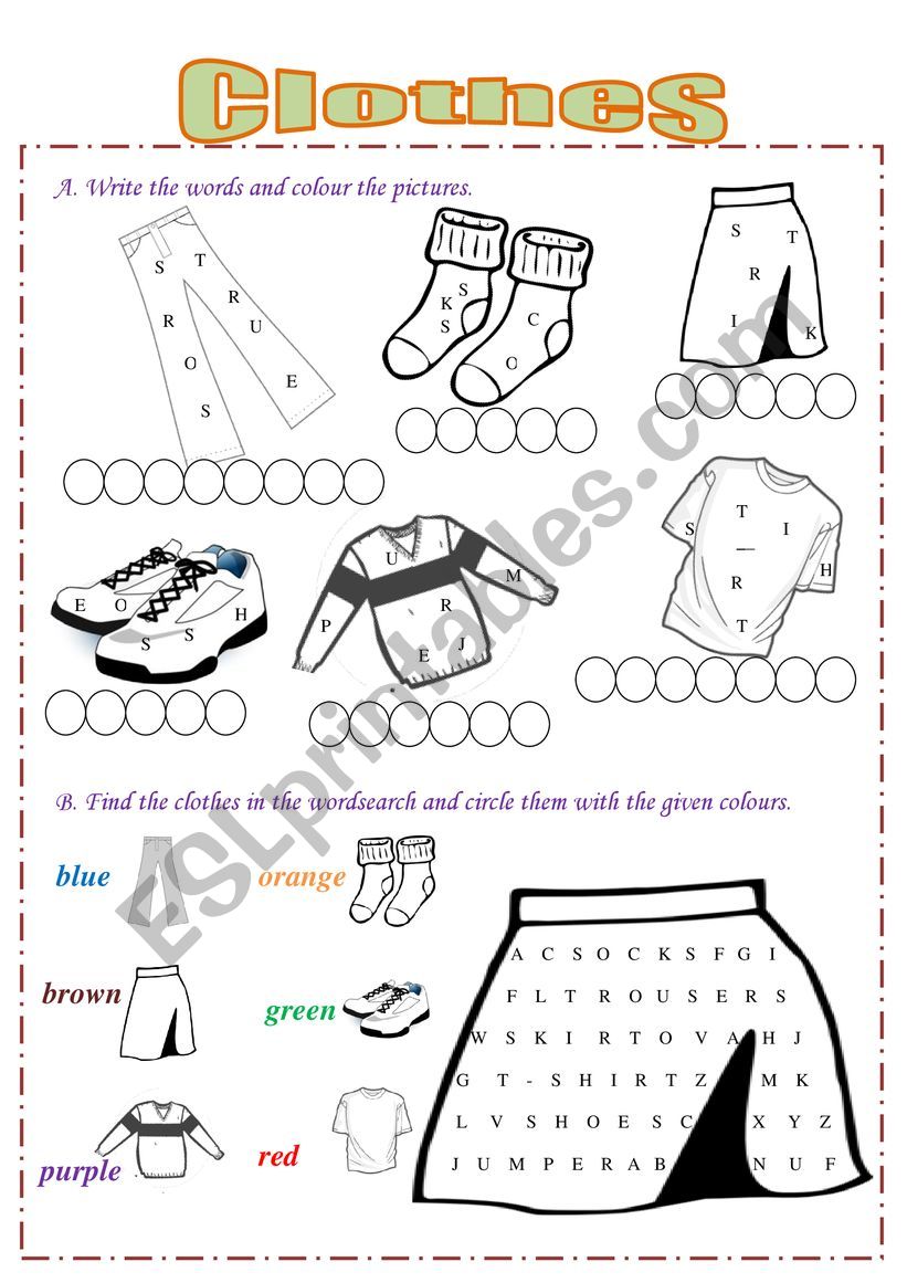 Clothes worksheet