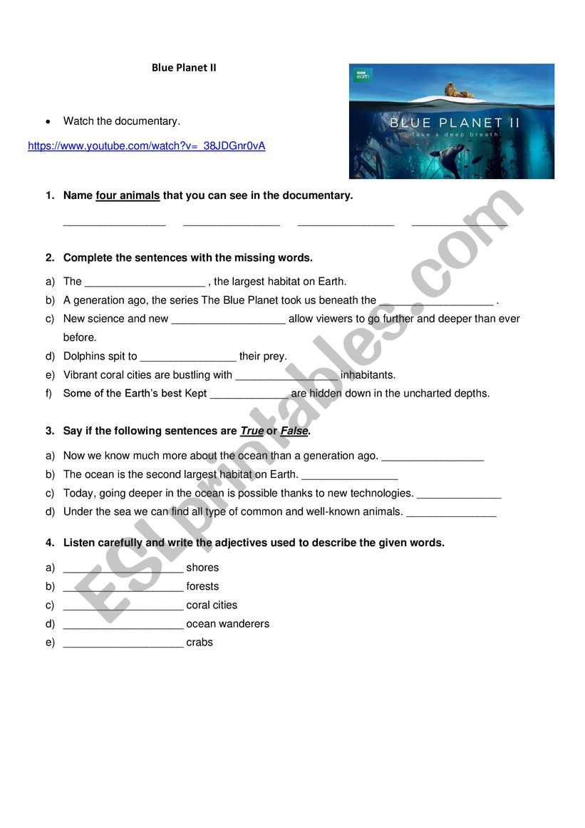 Watching - Blue Planet worksheet