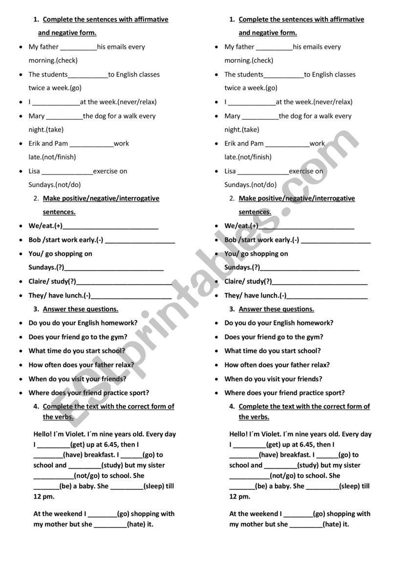 present simple review worksheet