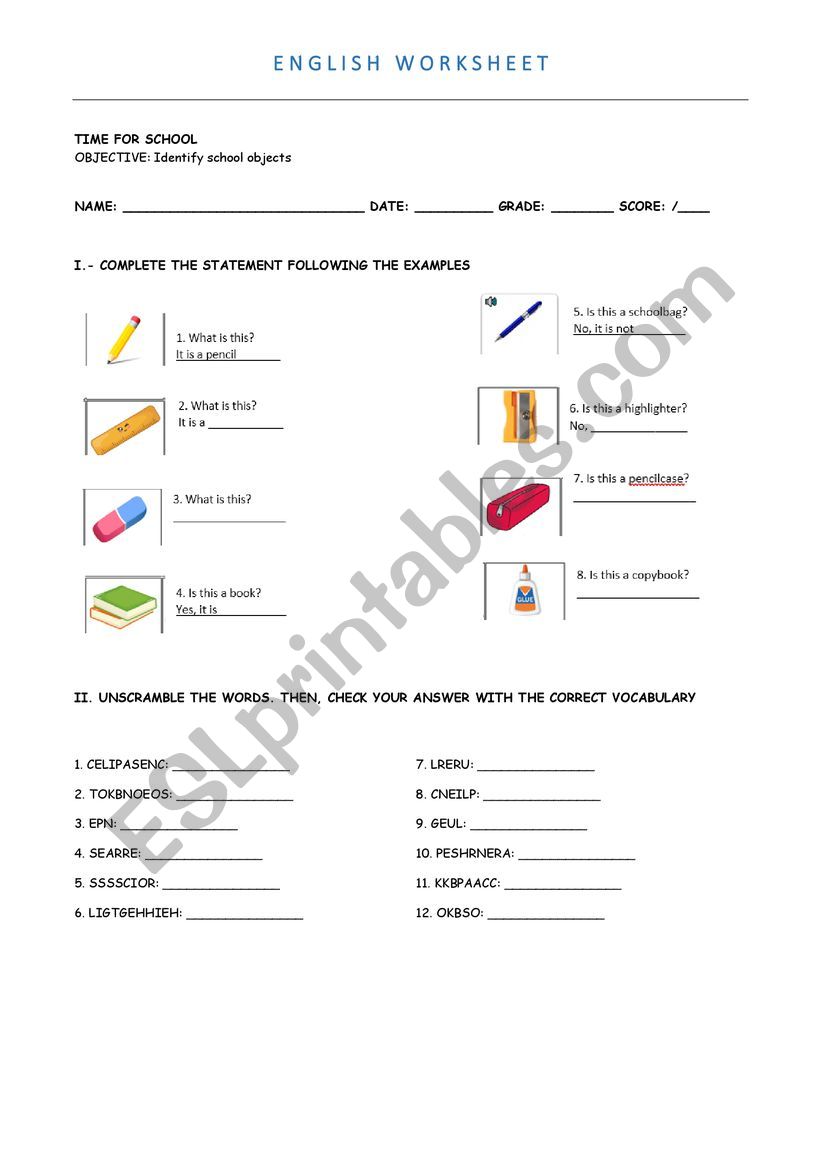 time for school worksheet