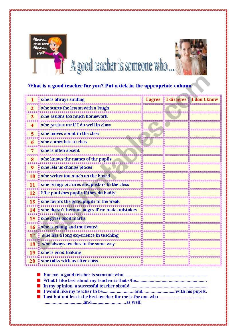 a quiz : a good teacher is someone who....