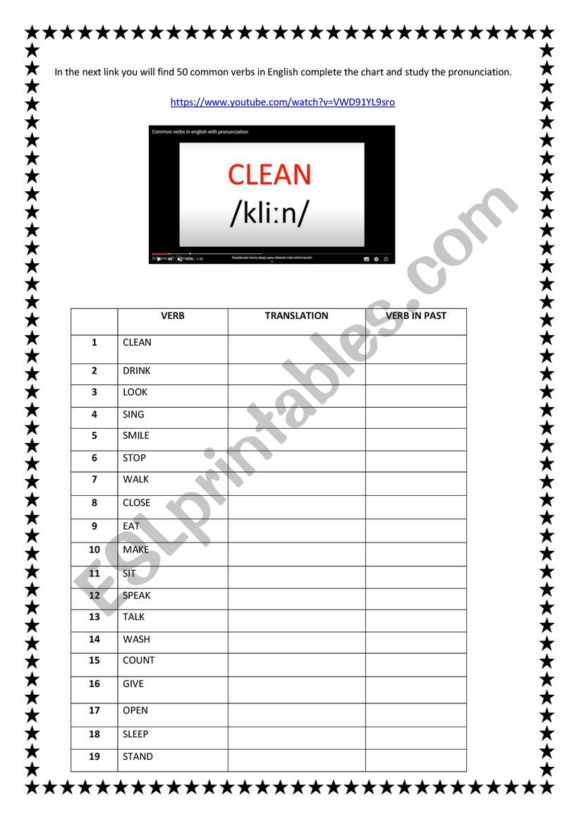 Most common verbs worksheet