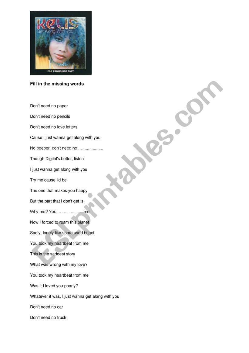 Kelis: Get Along With You worksheet