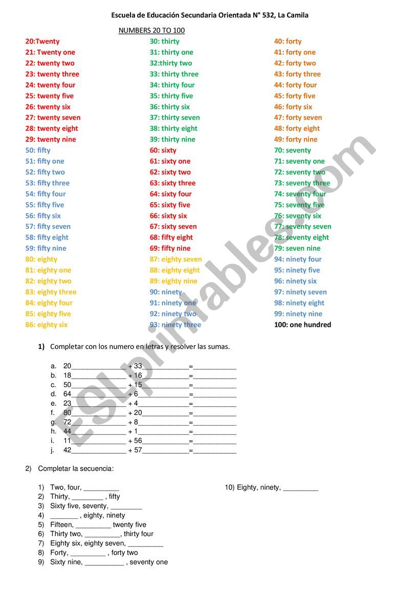 number 20-100 worksheet