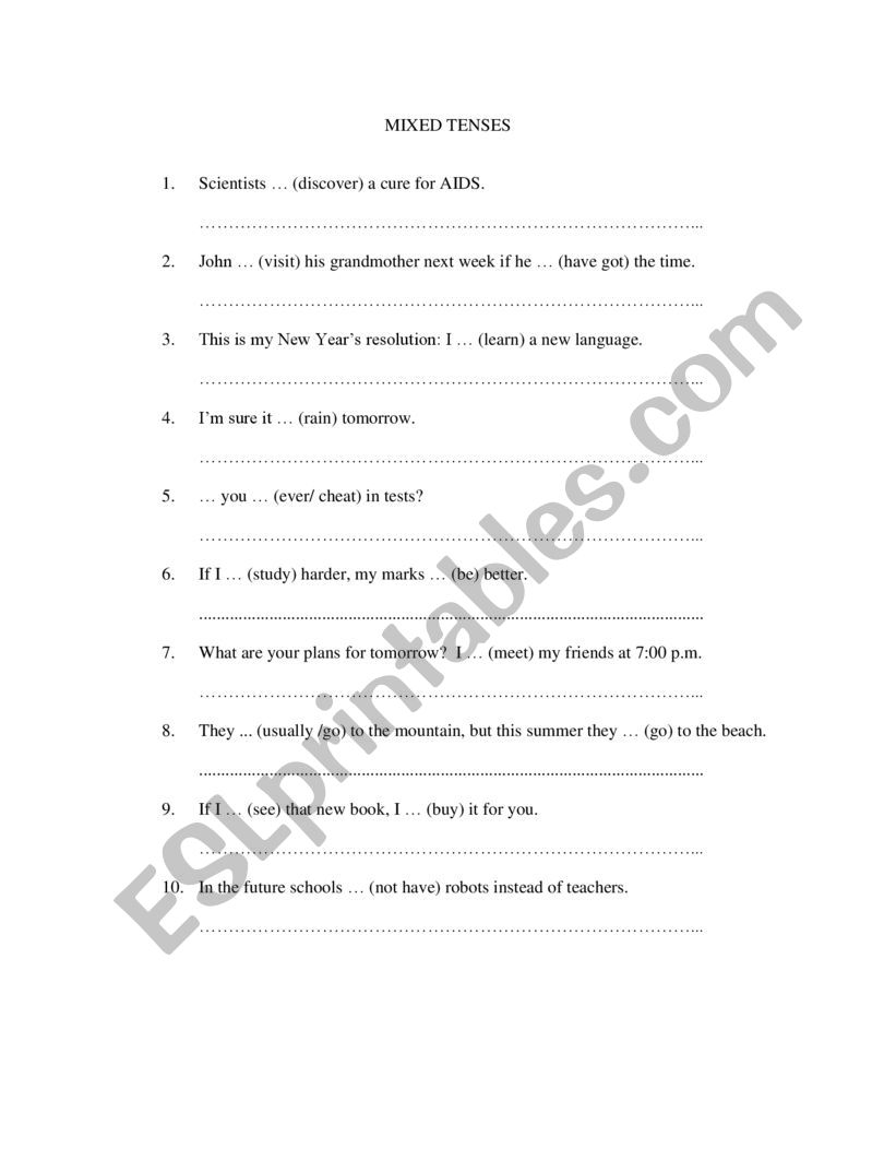 MIXED TENSES worksheet