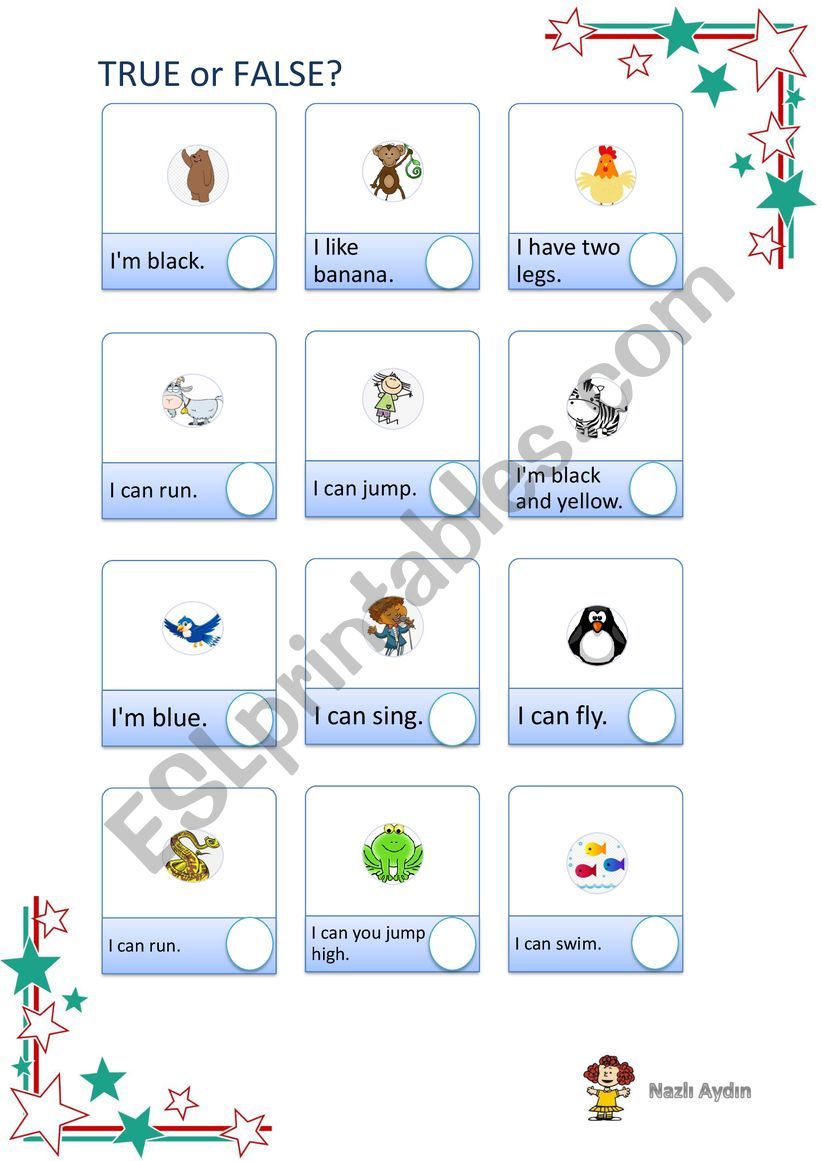 True or False Animals worksheet