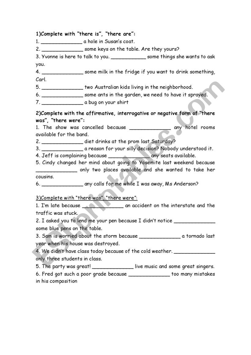 THERE TO BE - ACTIVITIES worksheet