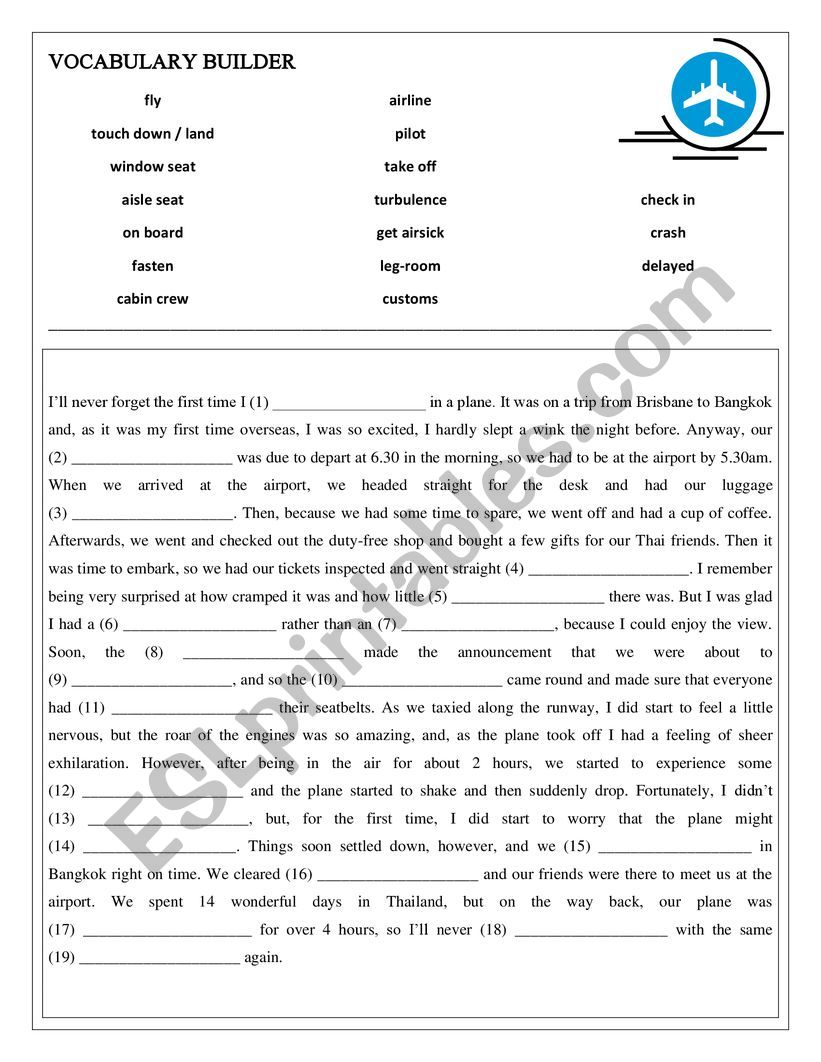 Plane Travel  worksheet