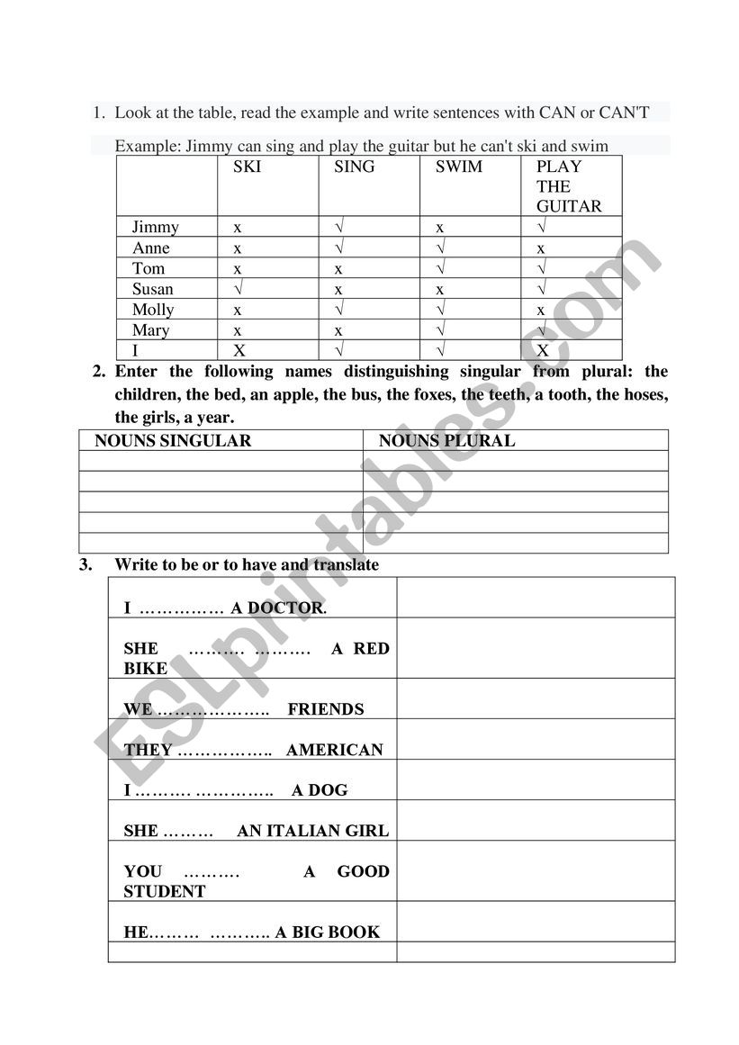 Exercise worksheet