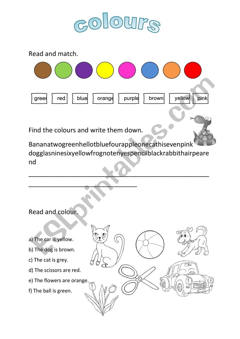 colours worksheet