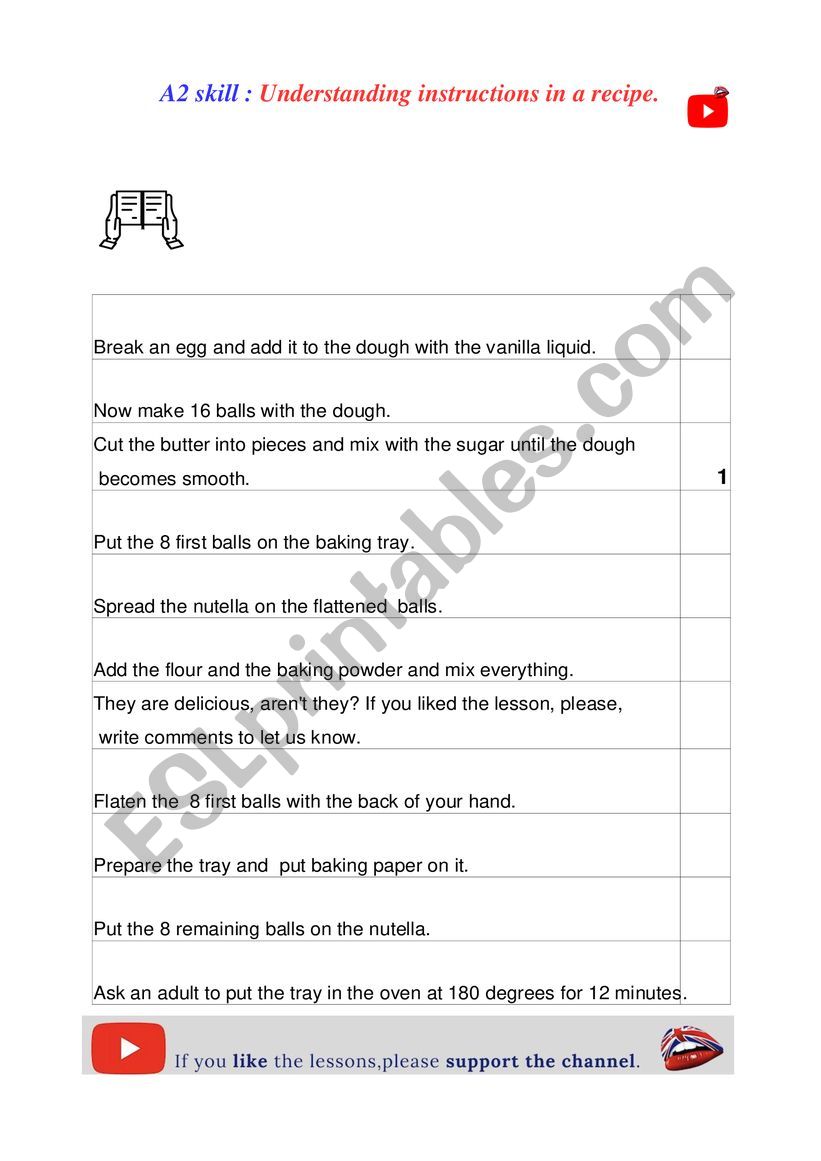 Understand a cookie recipe worksheet