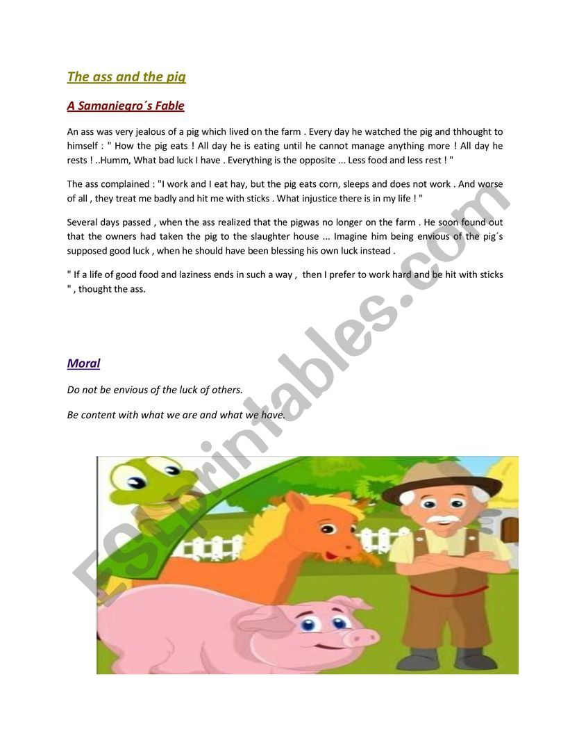 the ass and the pig worksheet