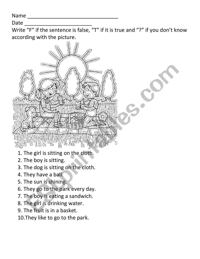 Picture Description worksheet