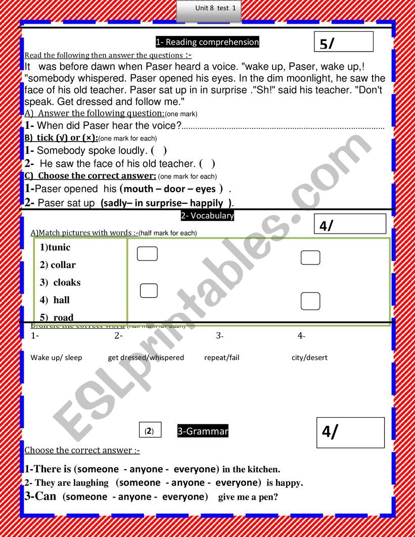 a  summative test based on English world Macmillan book 4 