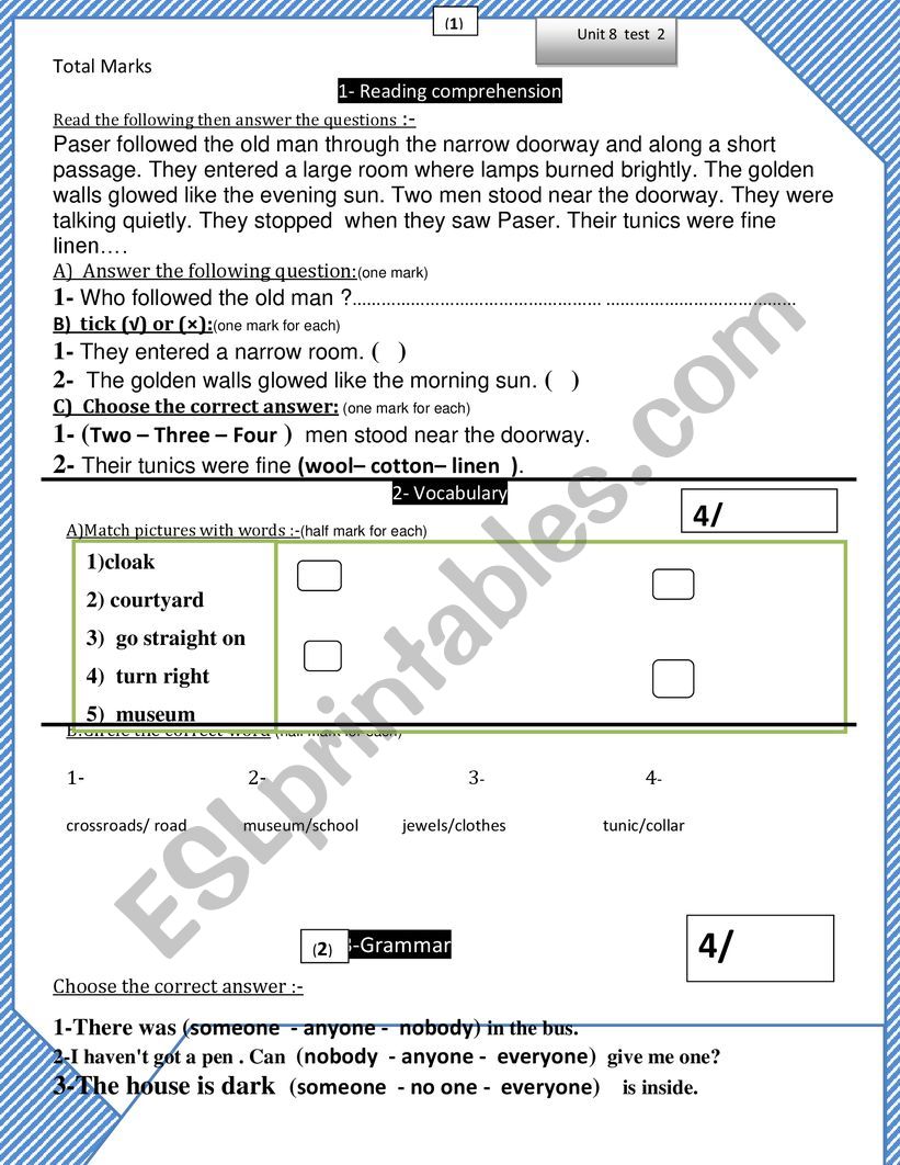 A summative test  test based on Macmillan English World book four 