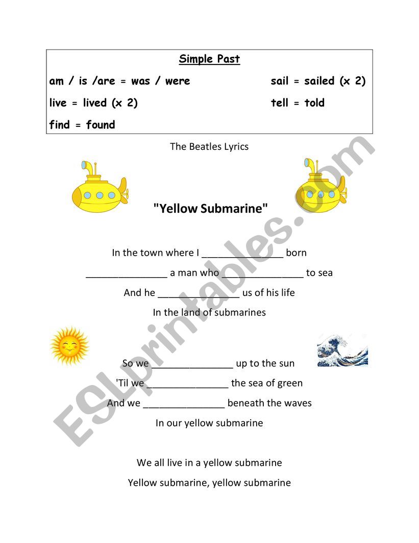 Simple Past Yellow Submarine Song Exercise