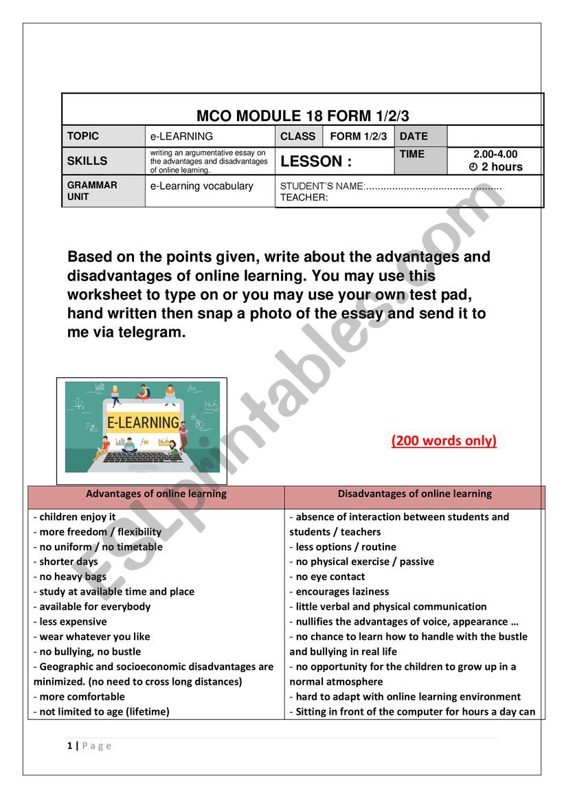 ARGUMENTATIVE WRITING worksheet