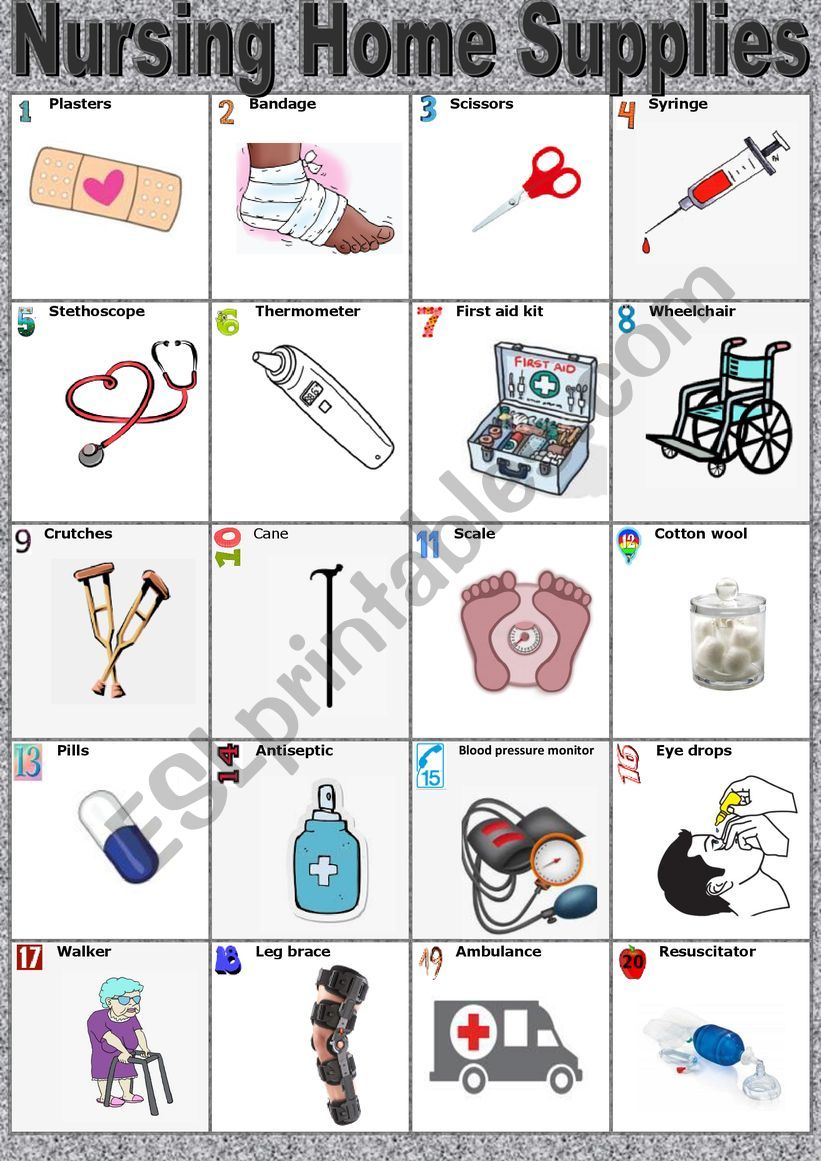 Nursing Home Supplies. Pictionary