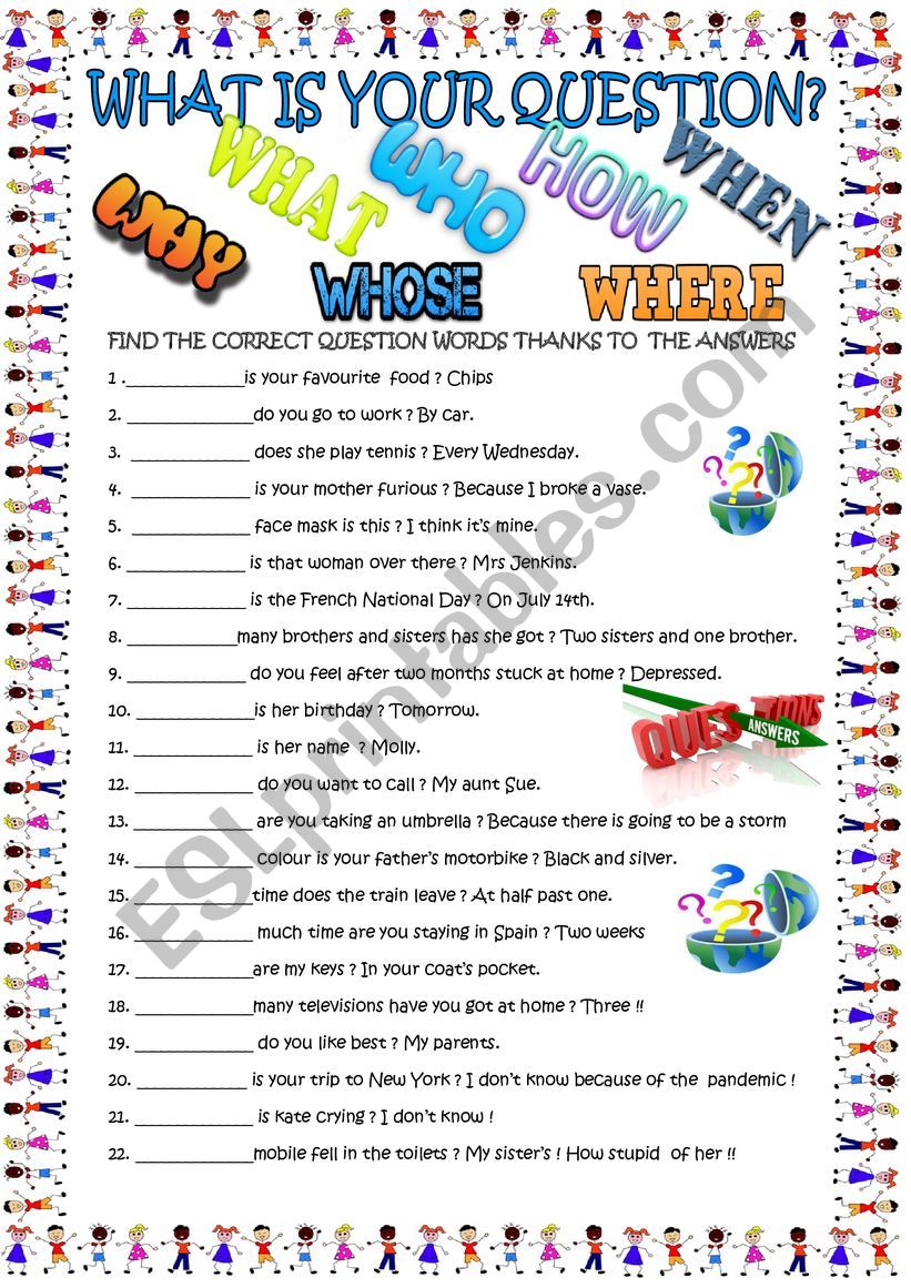 question words with KEY worksheet