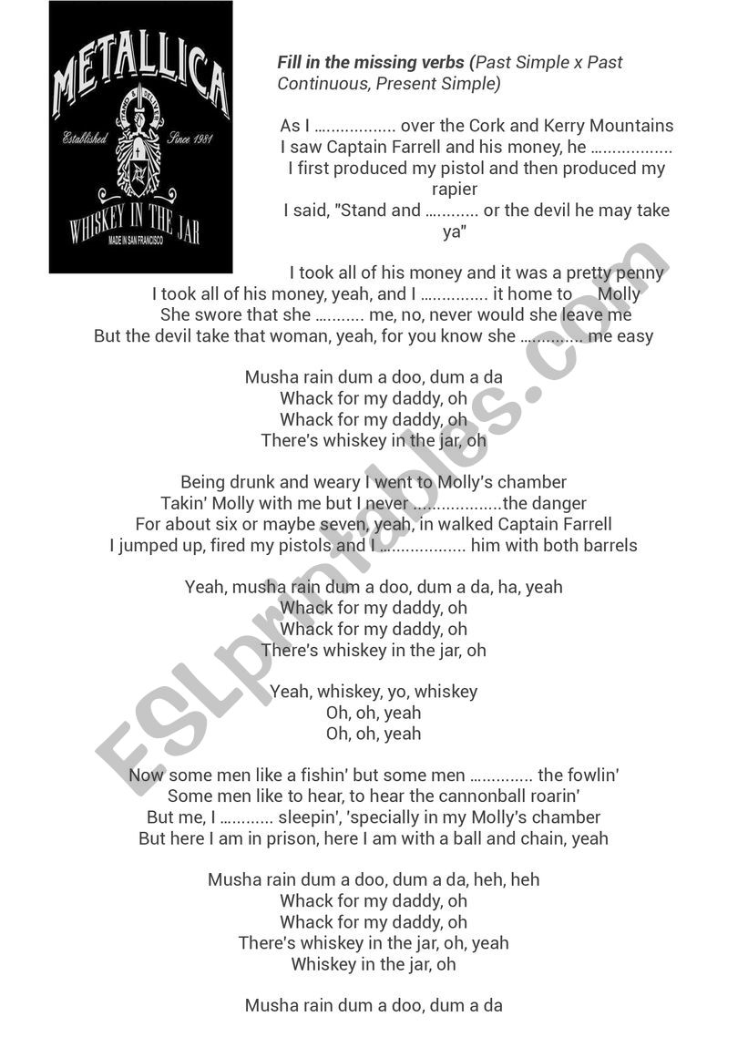 Metallica: Whiskey In The Jar worksheet