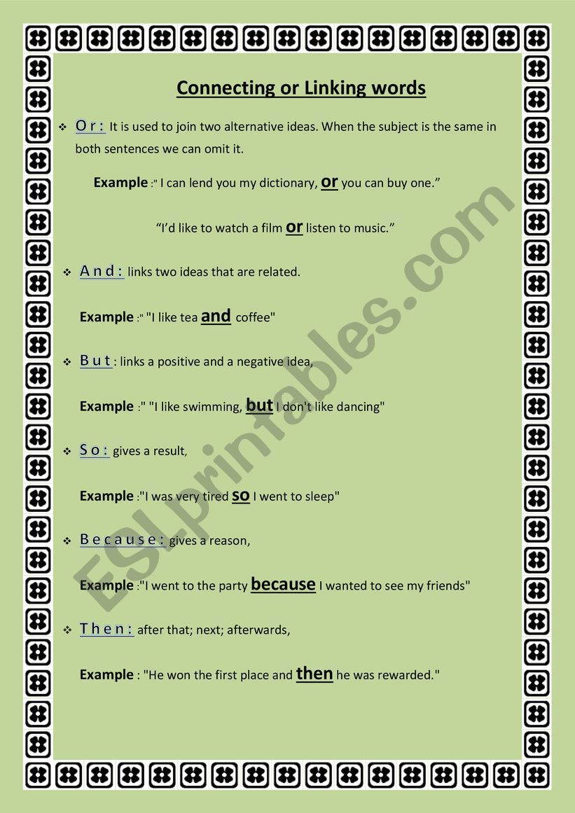 Connecting or Linking words+ Exercise with answers 