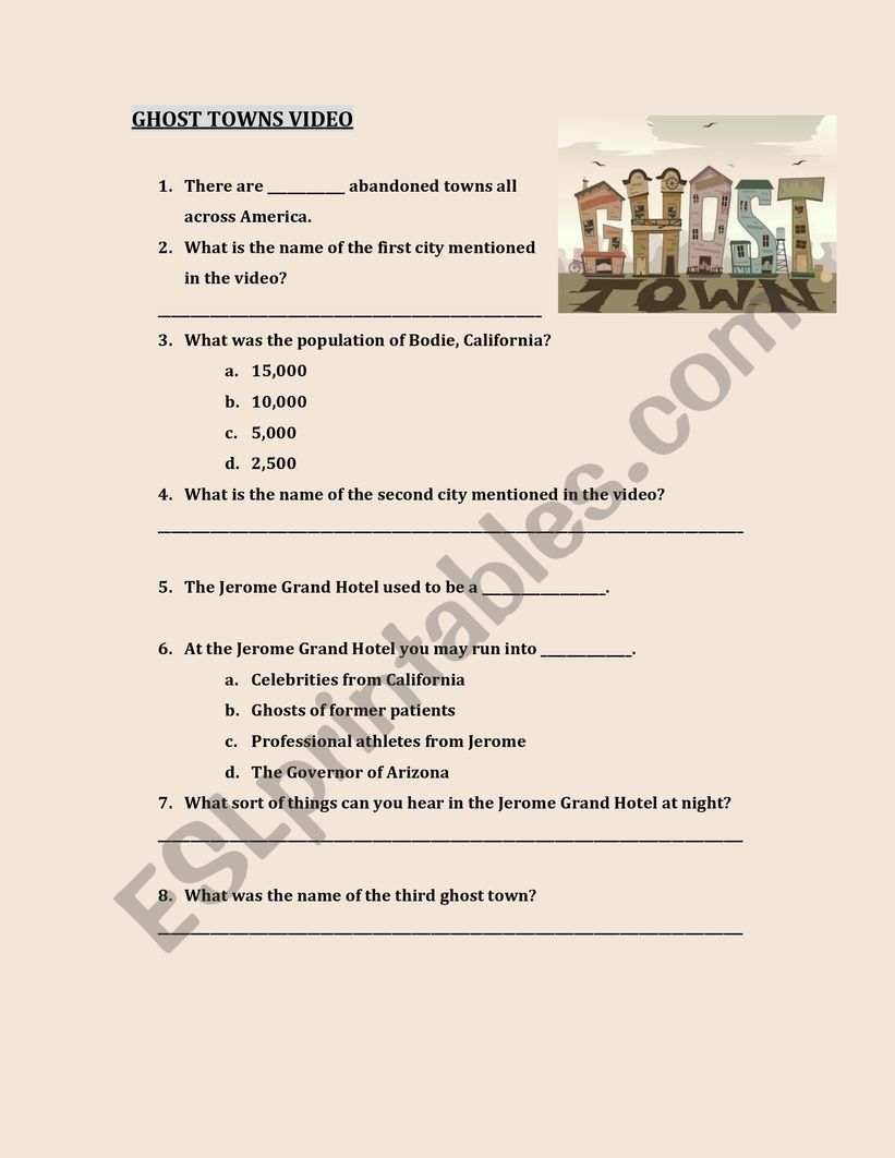 GHOST TOWNS IN THE USA worksheet