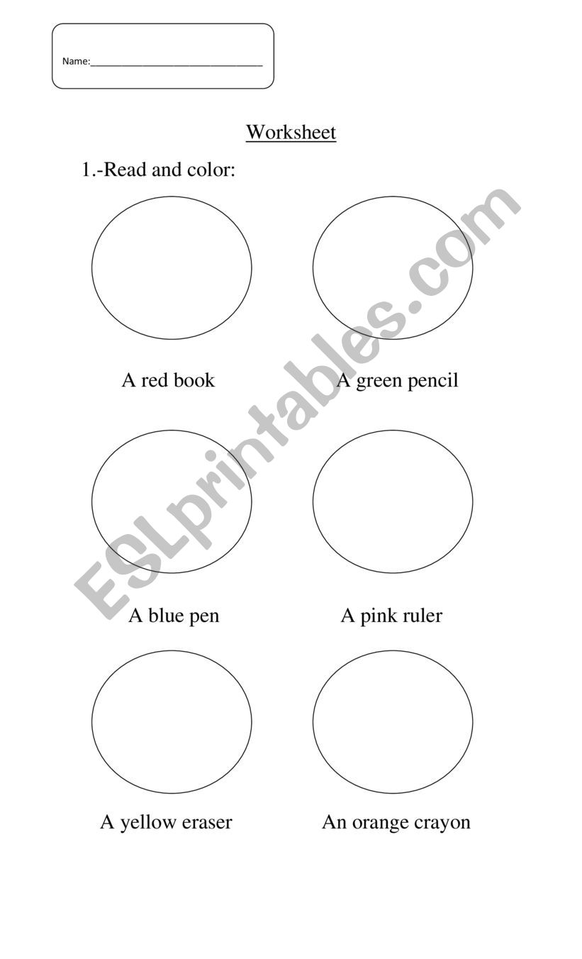 School supplies  worksheet