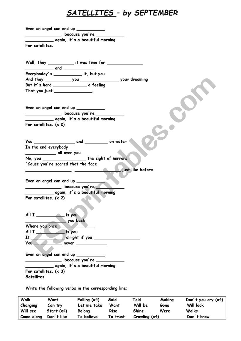 SONG  worksheet