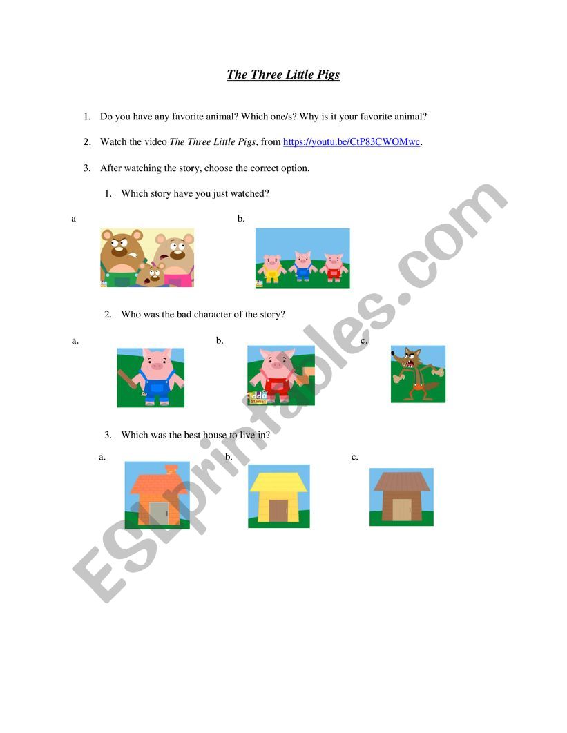 The Three Little Pigs worksheet