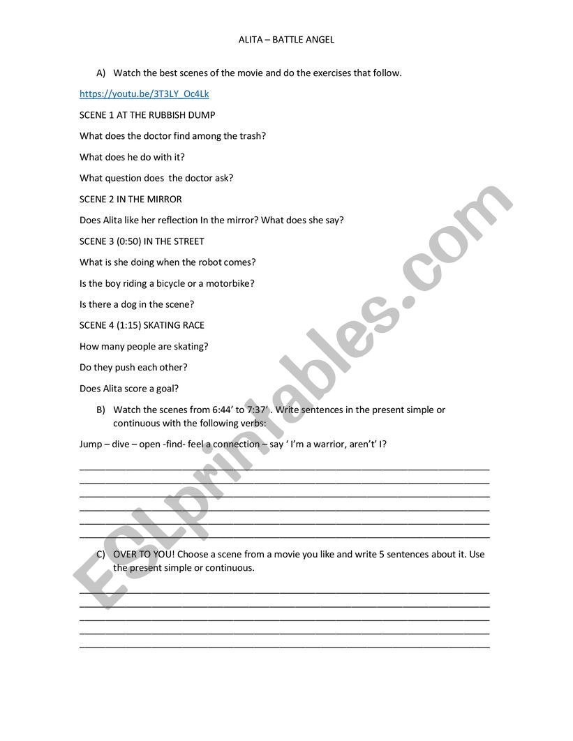 Movie Scenes worksheet