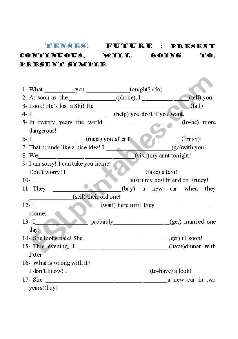  FUTURE TENSES!!!!!! worksheet