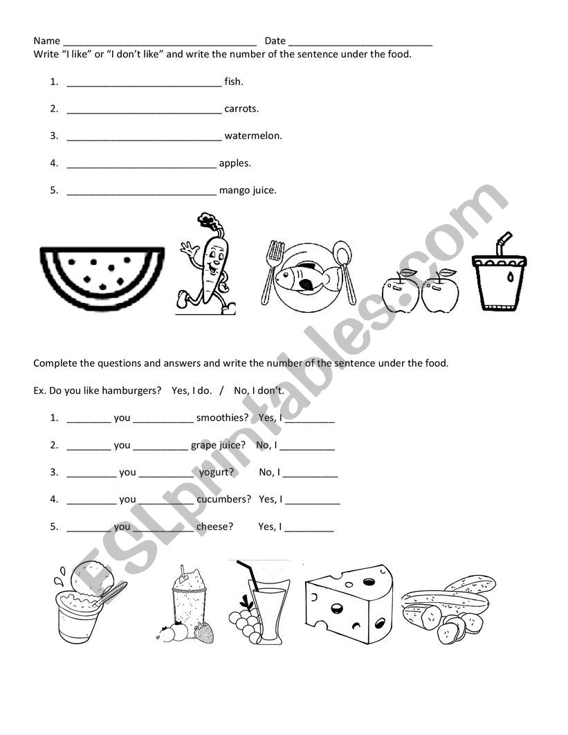 Like with food. worksheet